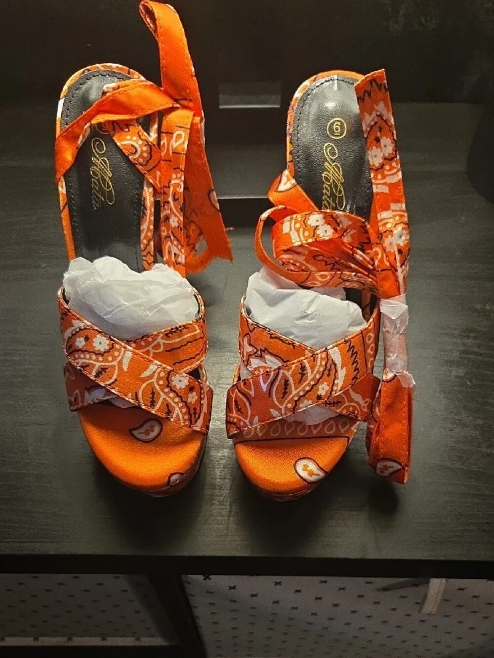 Mata Shoes Orange Paisley Platform Sandals